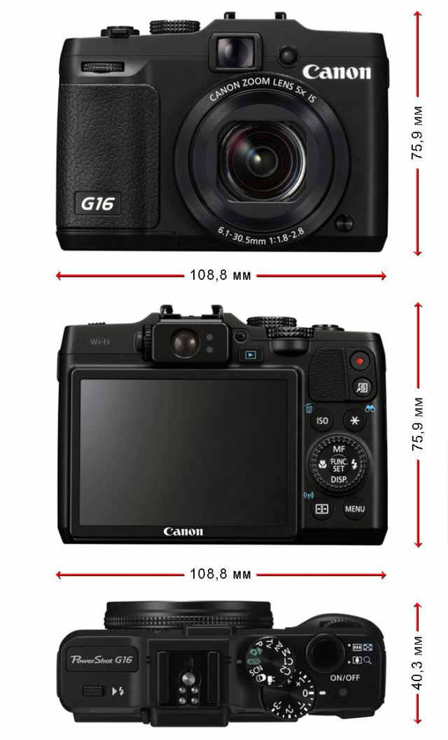 размеры Canon PowerShot G16 